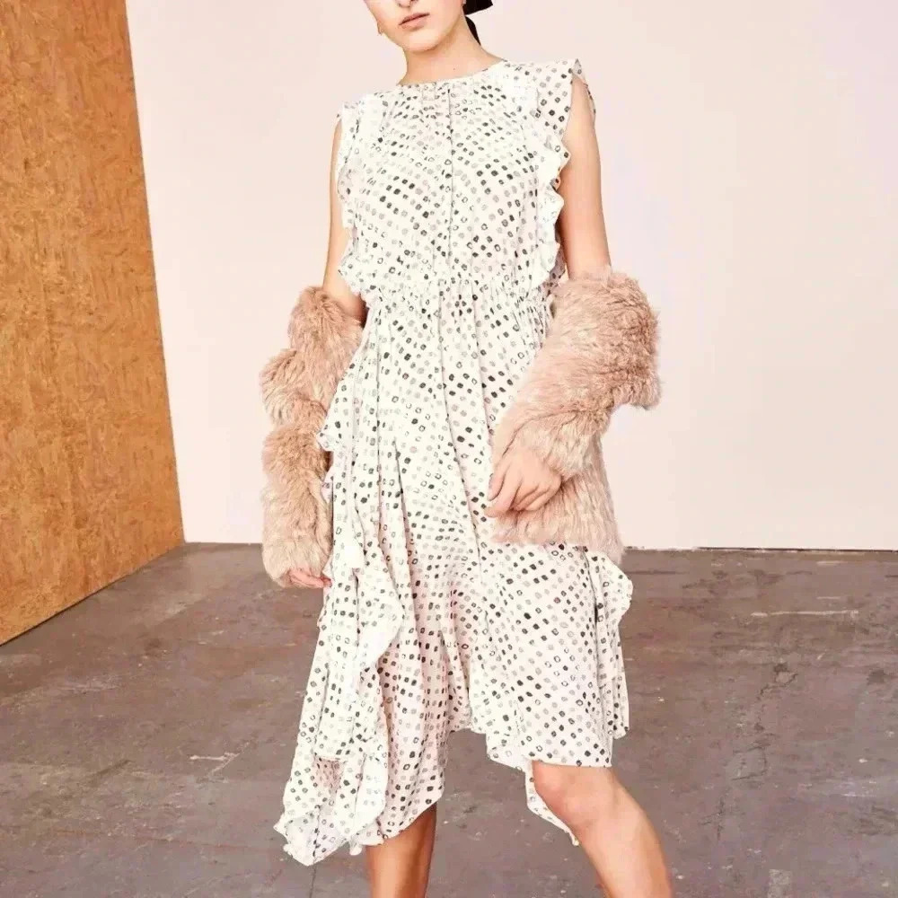 Ulla Johnson 100% Silk Dorothea Midi Dress - Safari Shibori Print - Size 4